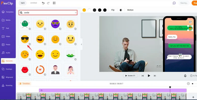 Add emojis and stickers to text message animation