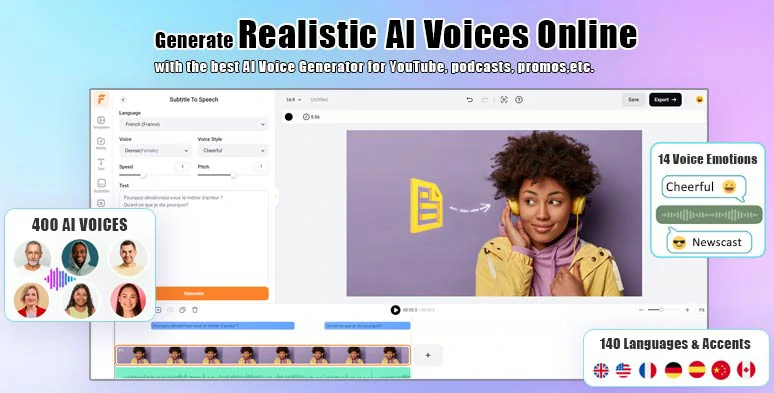 Use FlexClip’s text-to-speech generator to convert text to audiobooks with realistic AI voices