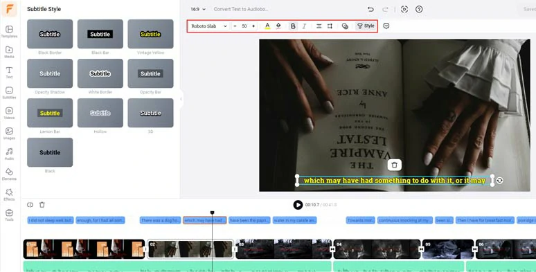 Proofread and customize the style of auto-generated subtitles for audiobooks