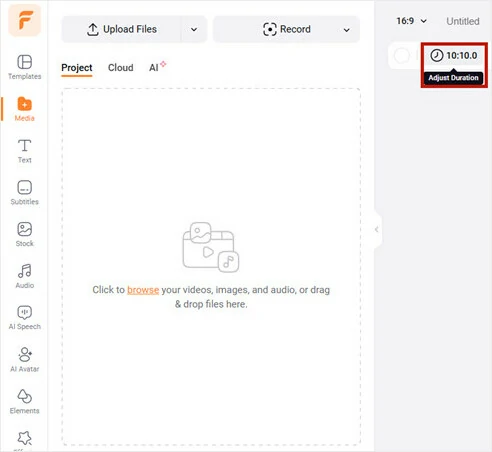 Access FlexClip and adjust the video duration needed