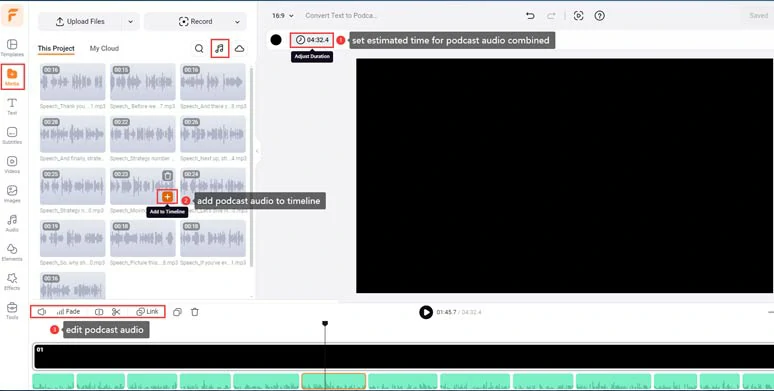 Align all AI podcast audio to the intuitive timeline