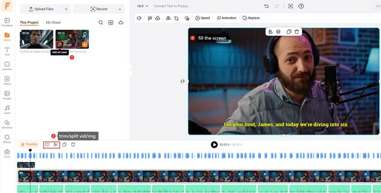 Layer your podcast video or image over the screen to add visuals to your podcast