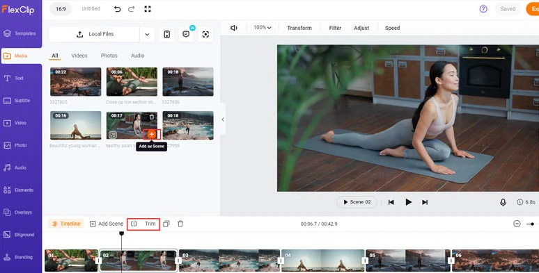 Add YouTube videos to the timeline and trim or split clips when needed