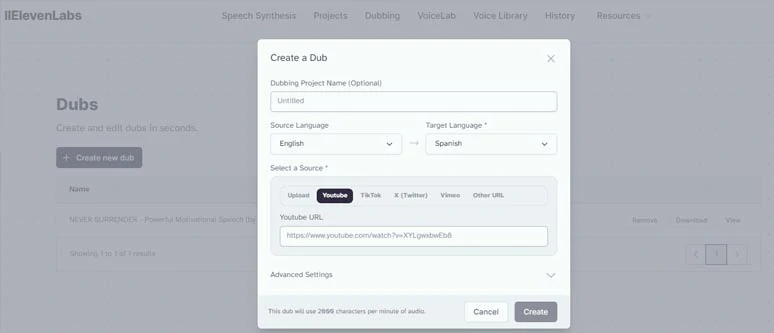 Create YouTube Shorts text to speech in another language by ElevenLabs