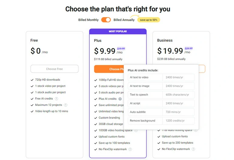 FlexClip Text to Video Pricing