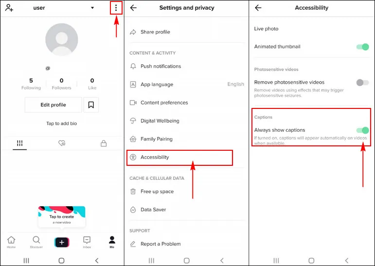 How to Turn on Captions Setting on TikTok