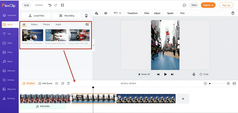 Upload Video to Timeline