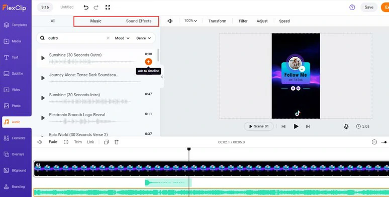 Add royalty-free TikTok outro music and sound effects