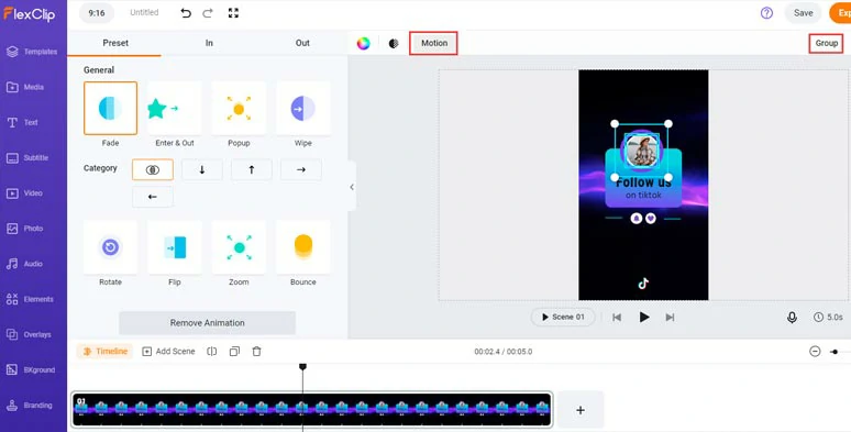 Group elements in the TikTok outro and animate them with ease