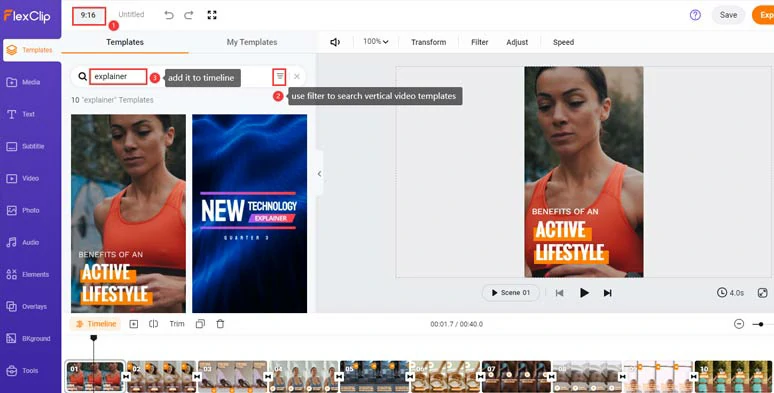 Select a vertical video template for your TikTok video