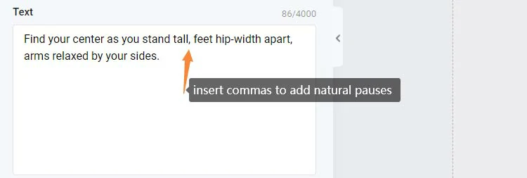 Insert commas to add natural pauses to your AI TikTok voice