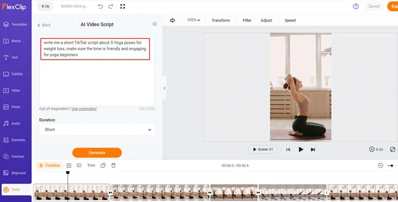 Use AI video script to write scripts for your AI TikTok voice