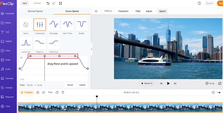 Drag all the mid-speed points upward to create a time lapse video in parts of a video