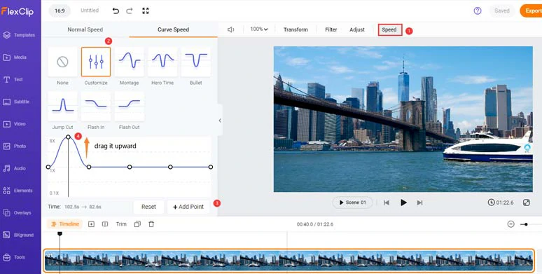 Use a speed curve to fast forward parts of a video to create the time lapse effect