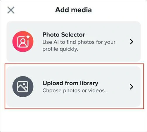 Put Videos on Tinder Through the Upload from Library Option