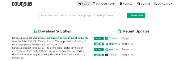Download a YouTube video’s subtitle online from Downsub 