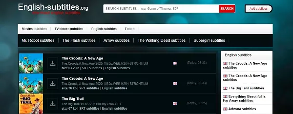 Download subtitles from English Subtitles
