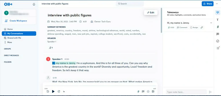 Transcribe interview audio and video to text by Otter.AI