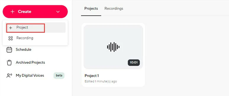 Create a new project and upload your Podcast video or audio to Podcastle