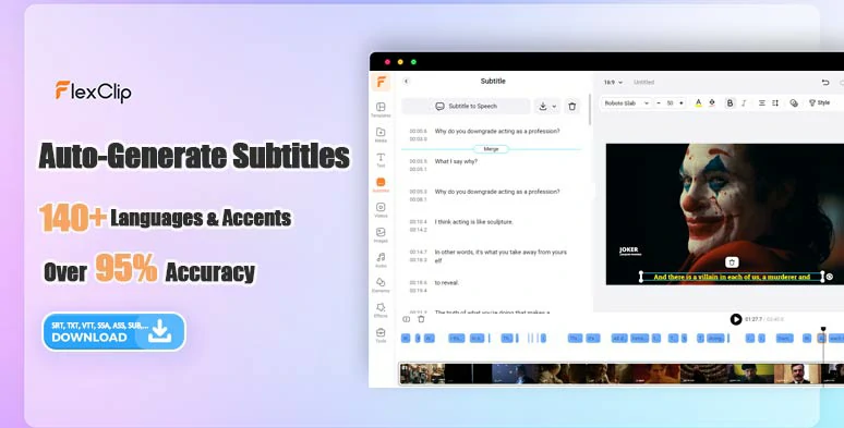 Automatically transcribe TikTok videos by FlexClip online