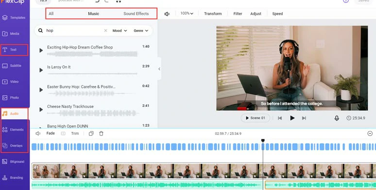 Add royalty-free music, sound effects, or other video effects to the video