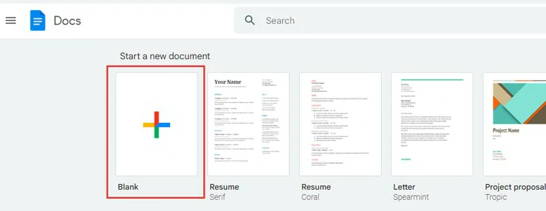 Create a blank document in Google Docs