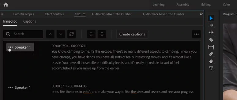Edit the transcribed texts in Premiere Pro