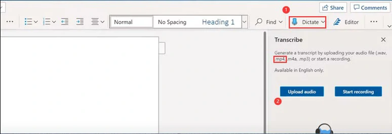 Upload your MP4 video file to Word to transcribe the video to text