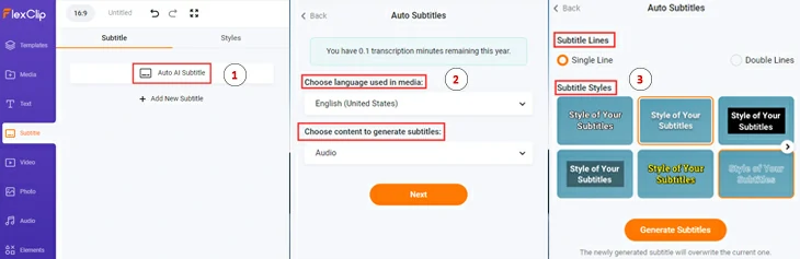 Use FlexClip’s auto subtitle generator to automatically transcribe video to text