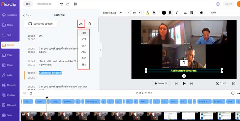 Edit and download the Zoom recording transcript in SRT and other subtitle formats for other repurposings
