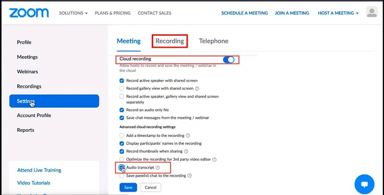 Enable the auto transcription feature in Cloud Recording in Zoom