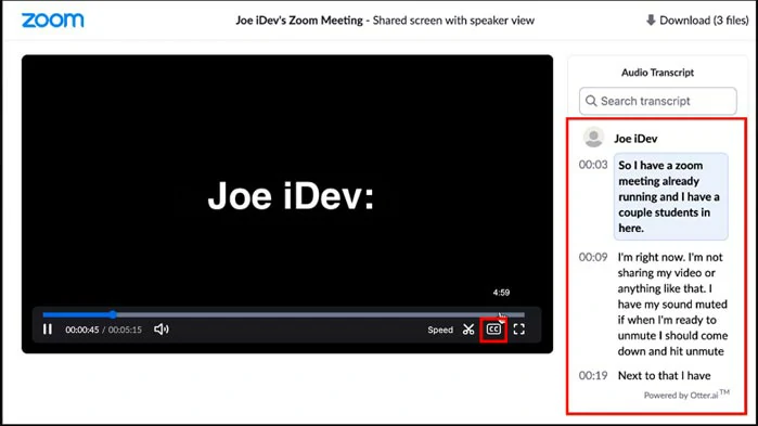 View the Zoom recording and edit its auto transcript and turn on the closed caption