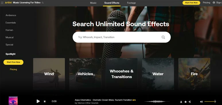 Search for transition sound effects on Artlist.io