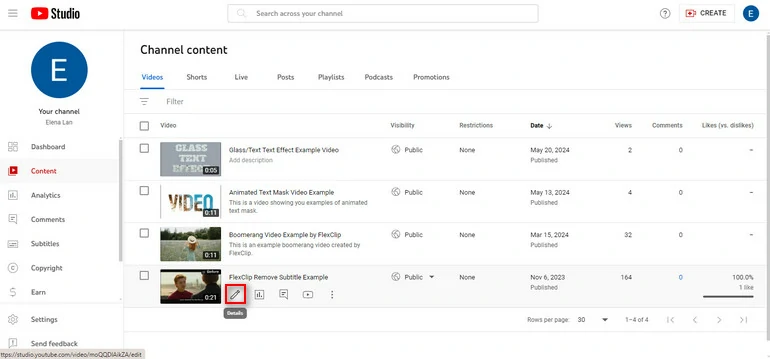 Access YouTube Content Detail Page