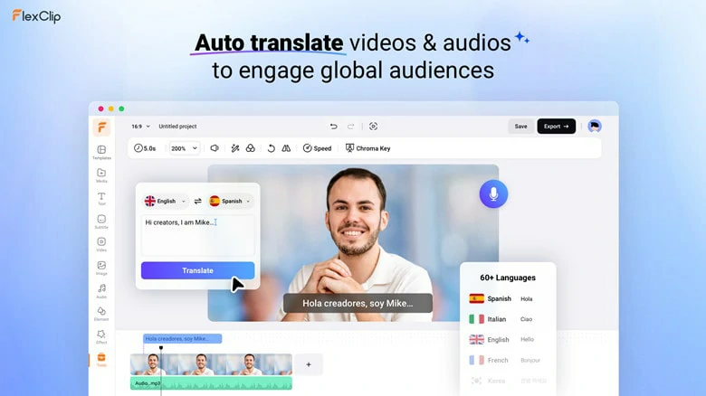 FlexClip: Translate Spanish Sound to English with AI