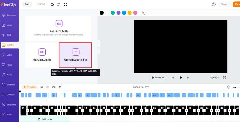 Upload the translated SRT file to FlexClip