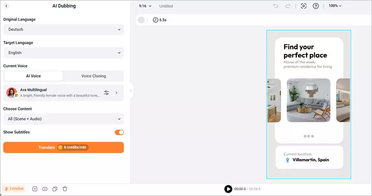 Translate TikTok video with FlexClip - Settings