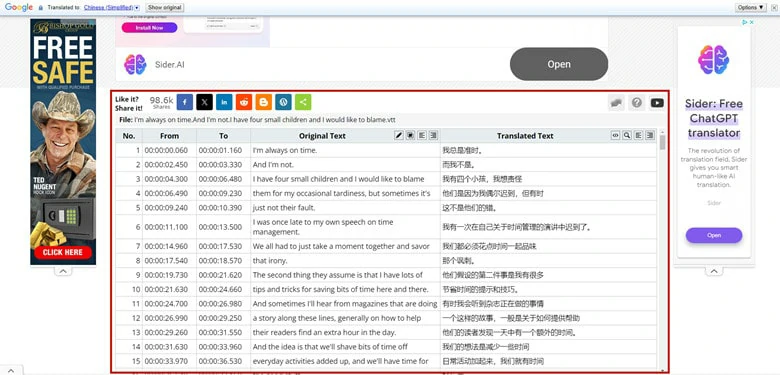 Check Translated Subtitle File and Download it to Local