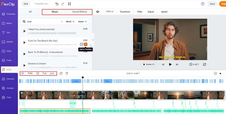 Add royalty-free music and sound effects to bring your YouTube video to life