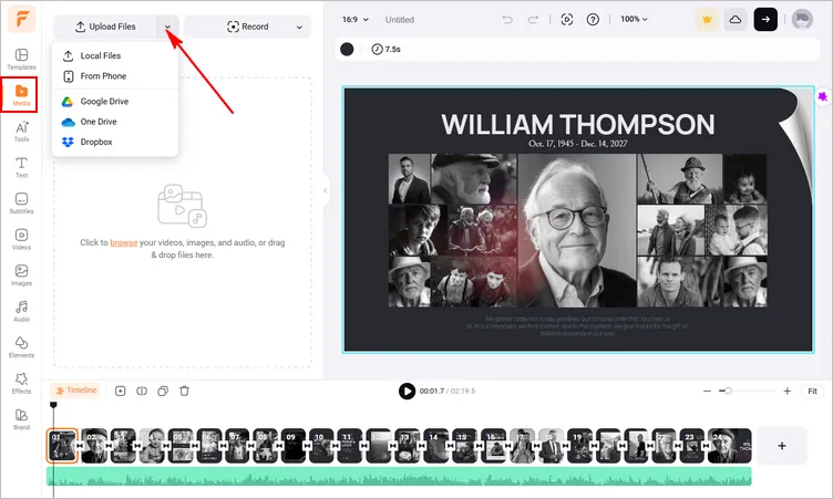 Make a Tribute Video Online - Upload