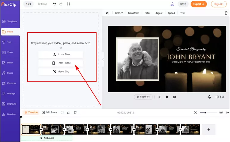 Make a Tribute Video Online - Upload