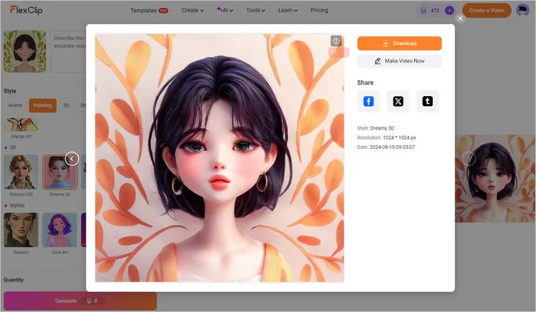 Transform 2D Image into 3D Style with FlexClip: Download