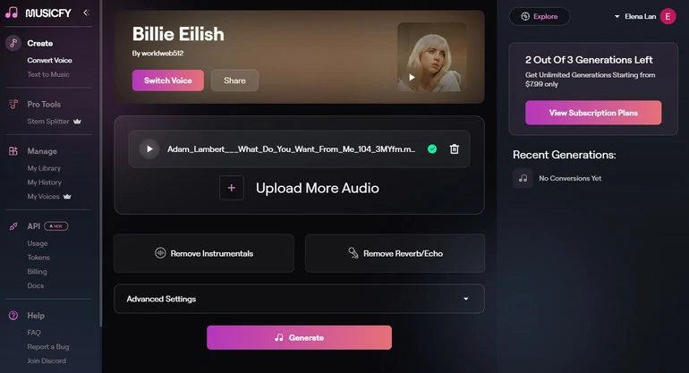 Musicfy Convert a Song into Your Own Voice