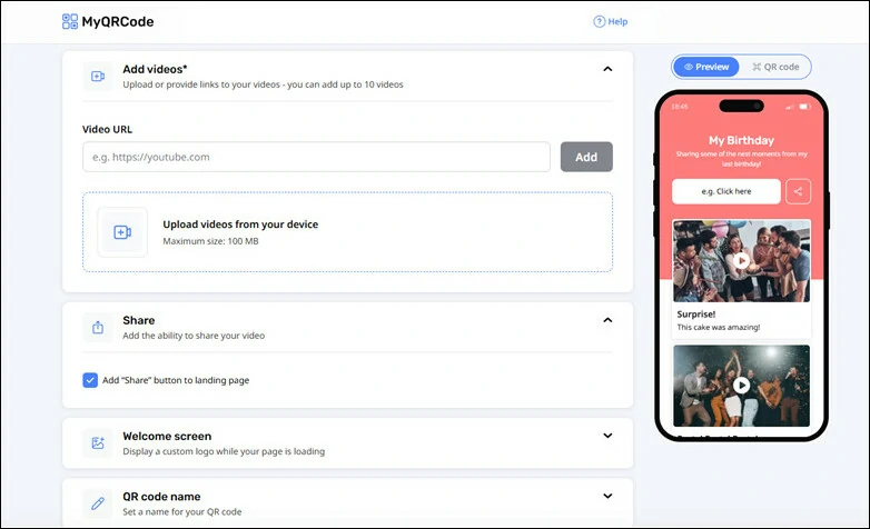 Turn an Uploaded Video to QR Code - MyQRCode