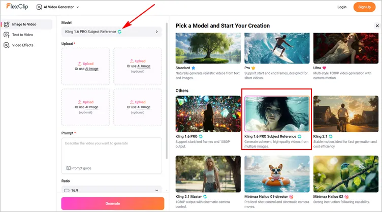Put Two Photos in One Frame into a Video with AI - Select Model