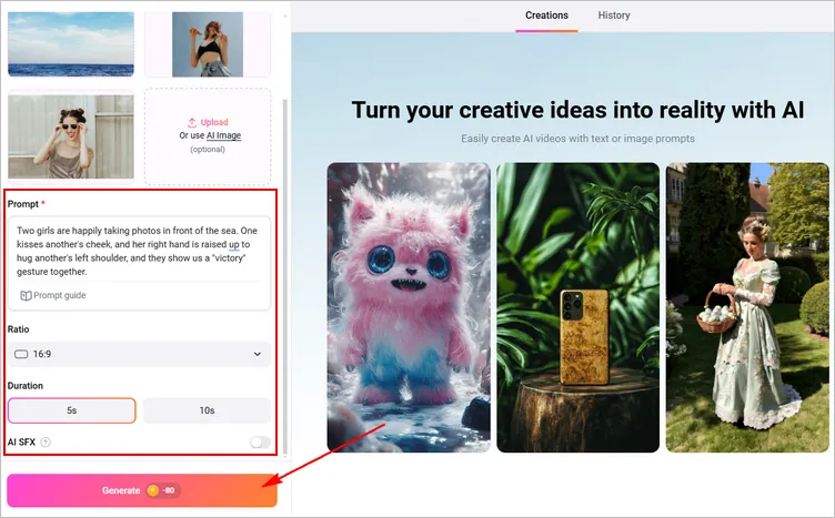 Put Two Photos in One Frame into a Video with AI - Write Prompts