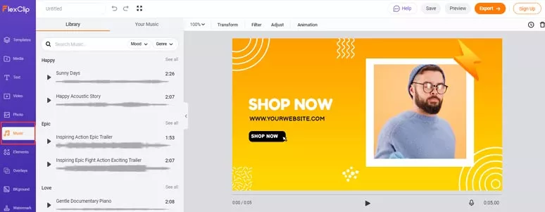 Add music and sound effects to your typography video