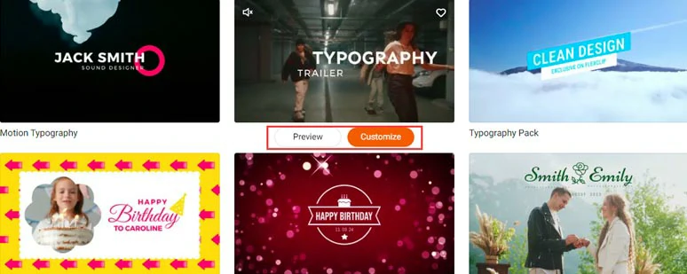 Select a typography video template