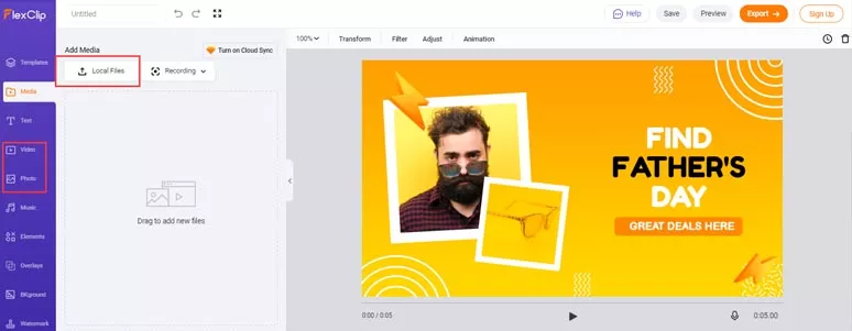 Upload video or image assets to FlexClip