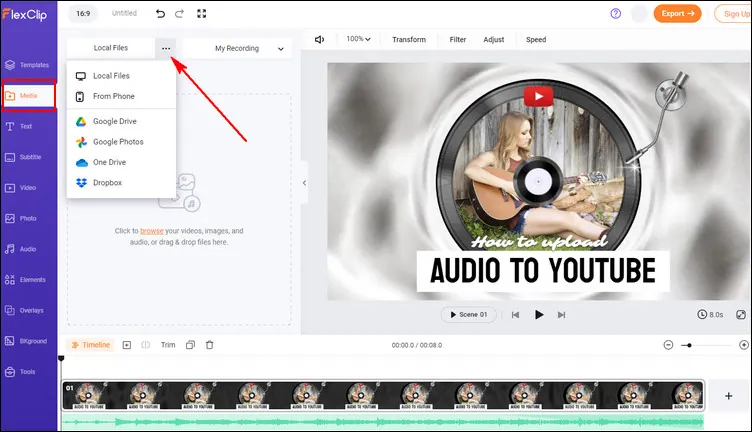 how-to-upload-wav-mp3-audio-files-to-youtube-flexclip